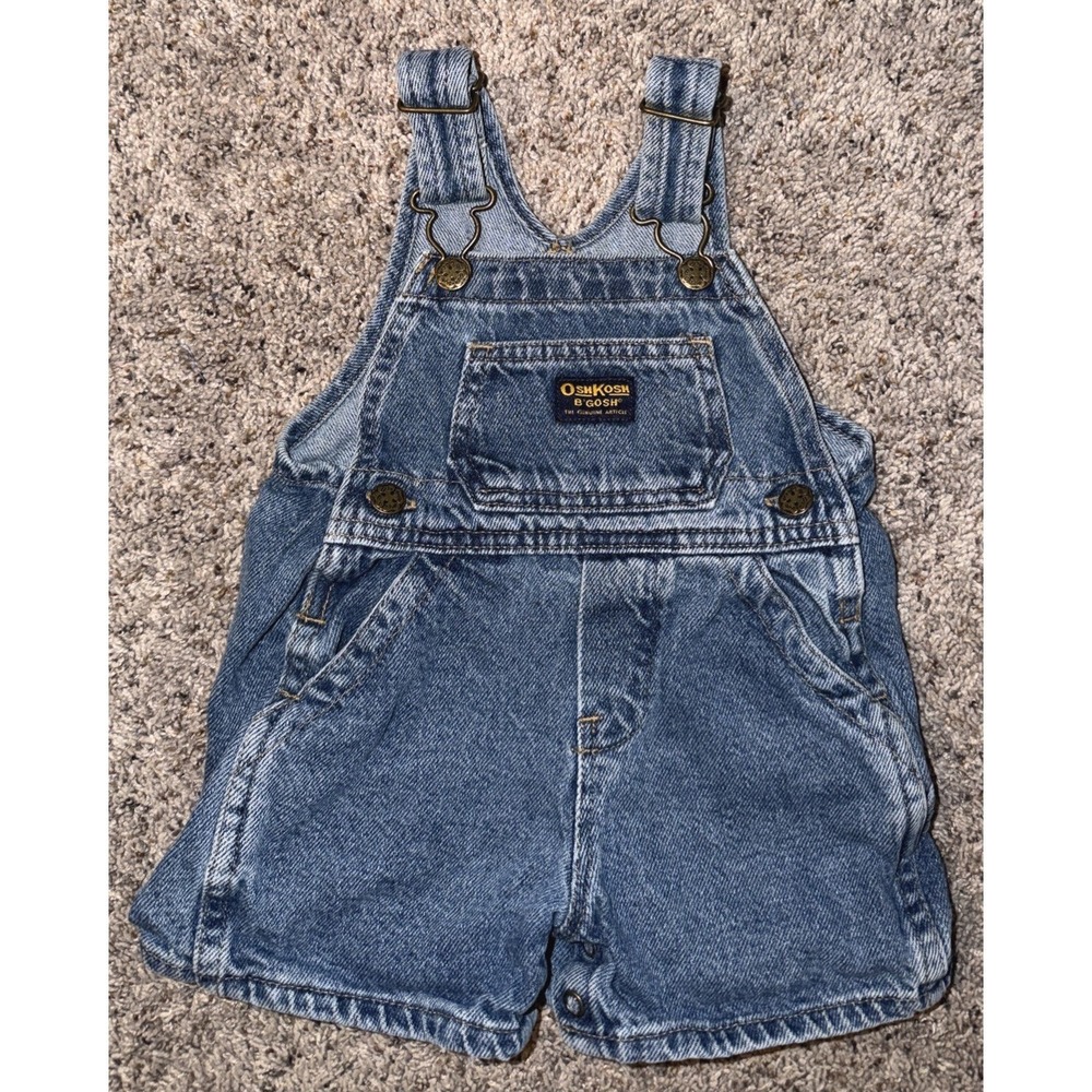 Vintage Oshkosh B'gosh Denim Shortalls Size 12 Months? Made‎ In Honduras 1990's